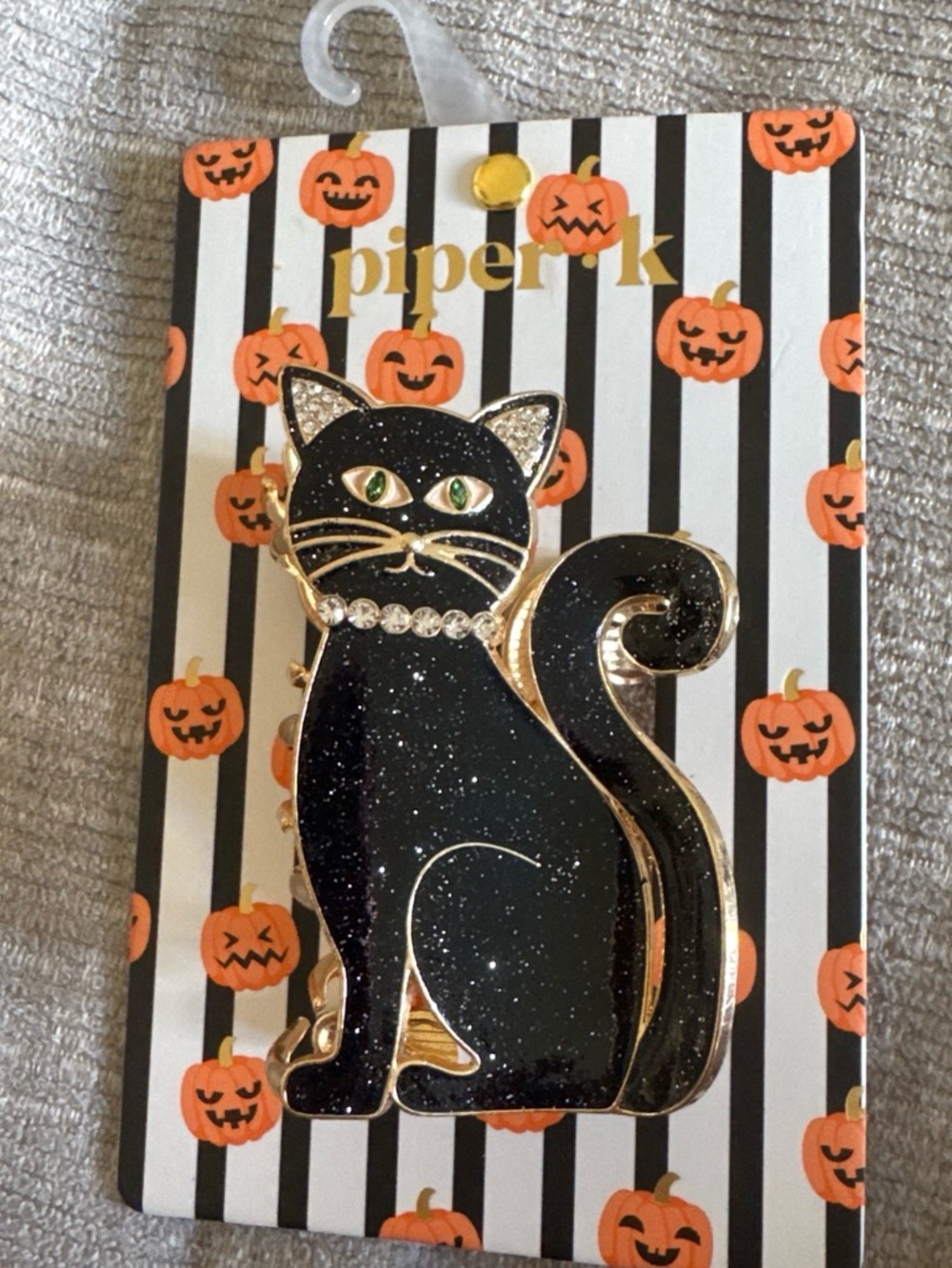 Piper K Glitter Black Cat Hair Claw with Gold Trim